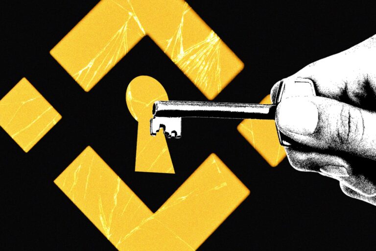 Hand holding a key toward a keyhole, over a large cracked yellow logo