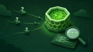 Illustration of a honeypot server being probed while an analyst inspects a log timeline