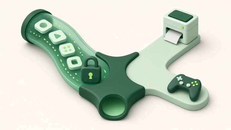Illustration of a VPN tunnel splitting into a protected path and an open path to a printer and game controller